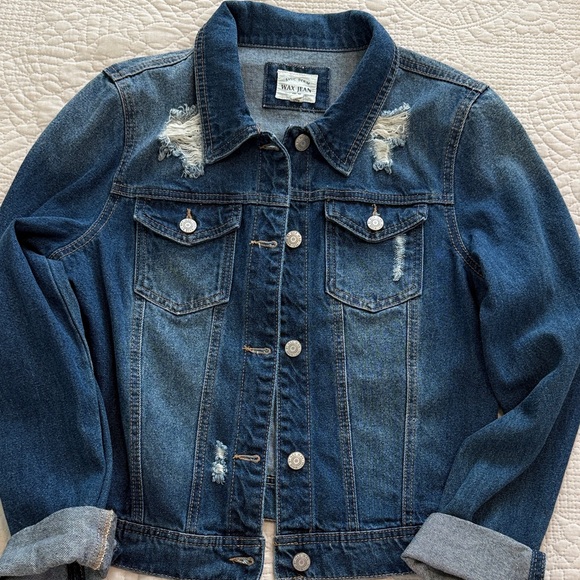 Vintage distressed Wax Jean Indigo Denim Jacket with Contrast Stitching Y2K✨ - Picture 5 of 9